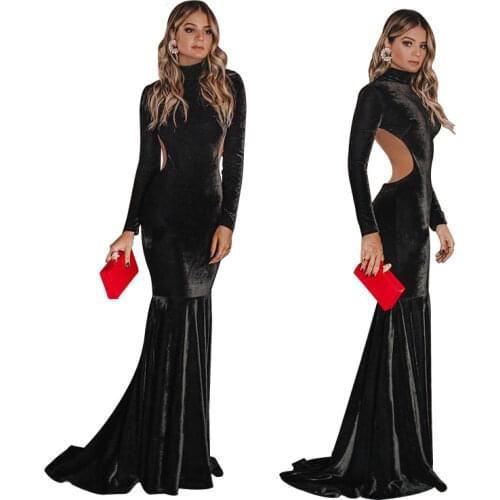 BKLD Women Black Velvet Maxi Long Backless Sexy Vestidos 2018 Winter Floor Length Evening Party Dress Vintage Velour Robe Longue