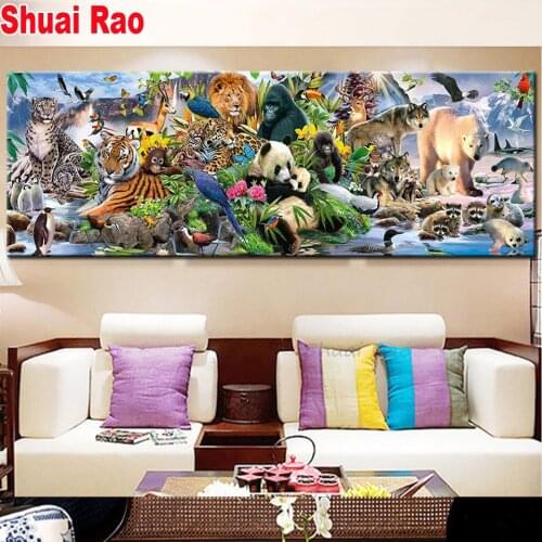 Large 3D picture of rhinestones mosaic wild animals full embroidery paint with diamonds painting sale lion tiger bear home decor