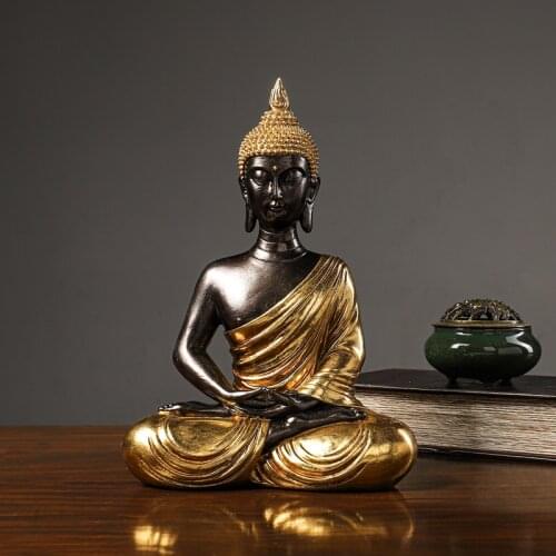 Golden Buddha Statue Resin Figurine Hand MadeThai Buda Buddha Statue Crafts Decorative Ornament Home Decor
