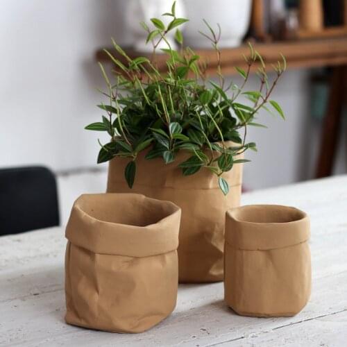 Paper Bag Concrete Flower Pot Cement Mold Kraft Design Silicone Succulent Plants Plaster Clay Crafts Mold 2021 Home Decore