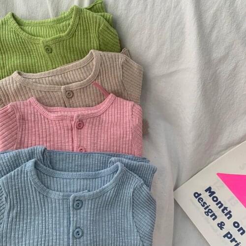 2021 Children Pajamas Spring Autumn Candy Color Whorl Thread Cotton Home Clothes Soft Two Piece Set for Girs and Boys