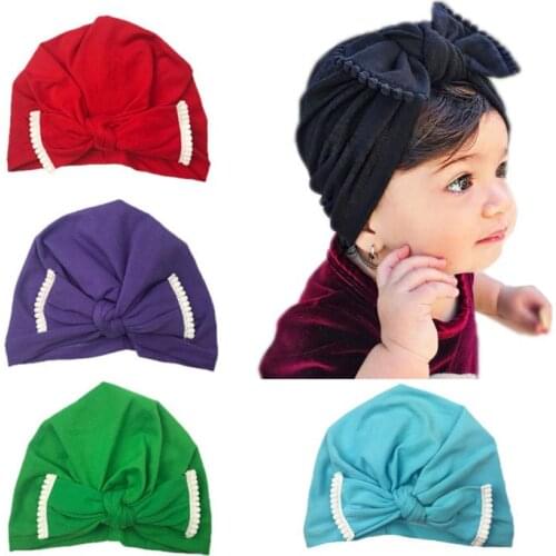 Baby headscarf Solid Bowknot Indian Hat Children Cap Knit Toddler Beanie Caps Headwraps Birthday Gift For Hair Accessories