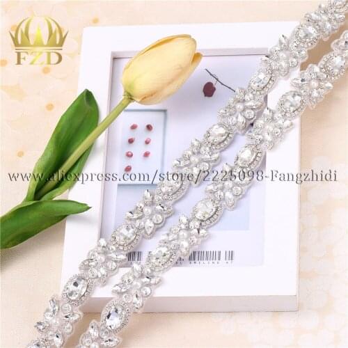 FZD 10 Yard Clear Crystal Rhinestones Bling Diamante Motif Appliques Trimming For Waist Belt Strass Trim Patches Hotfix