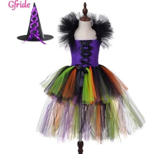 Halloween Girls Cosplay Costumes Witch Tutu Dress Hay Kids Evil Queen Tulle Dress Carnival Party Clothes Mardi Gras Carnival