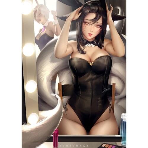 Custom Print Anime Game KDA Ahri Sexy Fox Girl Art Posters HD Wall Picture Canvas Painting for Living Room Bedroom Decoration