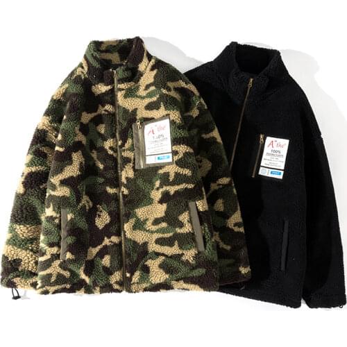 Custom fuzzy shearling berber fleece camo sherpa jacket for men