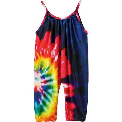 2-6Years Toddle Sleeveless Jumpsuit with Tie-dye Pattern Printing, Elastic Closure Summer Clothing
