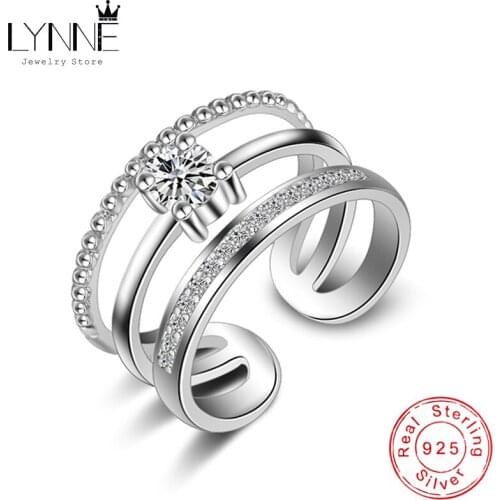 LYNNE Jewelry Fashion 925 Sterling Silver AAA Zircon Multilayer Rings Resizable 3 Layer Rhinestone CZ Rock Ring Women Fine Gift