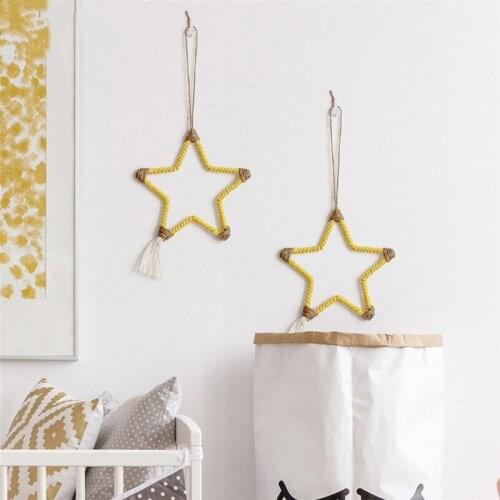 Bohemia Style Yellow Star Macrame Home Decor Wall Hanging Ornament Handmade Gift Sofa Living Room Bedroom Tassel Pendant