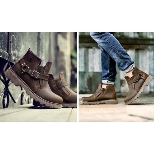 Fashion Genuine Leather Boots Spring Warm Winter Men High Quality Breathable Cowboy Boots Mens Shoes Round Toe Ankle