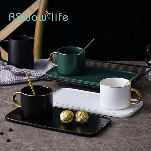 Frosted Ceramic Coffee Cup Set Breakfast Cup And Plate English Afternoon Tea Set With Spoon Gift Box Mugs Coffee Cups