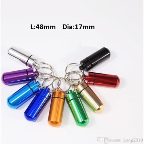 Outdoor waterproof Pill Bottles with key hang ring Seal Aluminium Alloy Medicine Containers with Cap 7 Colors
