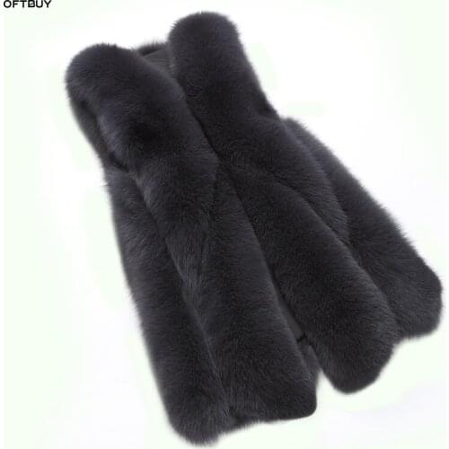OFTBUY 2021 spring autumn jacket women real fur vest female big natural fox fur long parka sleeveless luxury women coat fashion
