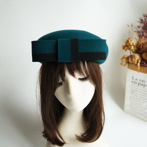 202108-panshi-gudon autumn winter green grace wool bowknot lady beret hat women Leisure painter hat