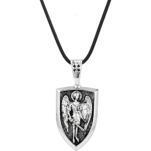 Men necklace Archangel St.Michael Protect Me Saint Shield Protection Charm russian orhodox pendant dropshipping