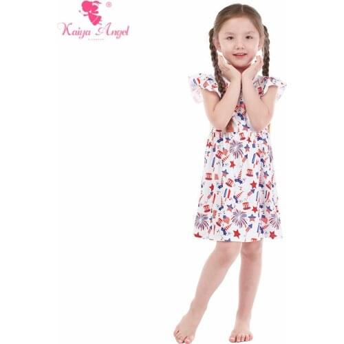 Kaiya Angel Hot Sales Baby Girls Dress Summer Unicorn Flag Fireworks Print Costume 2018 Elegant Children Wedding Party Dresses