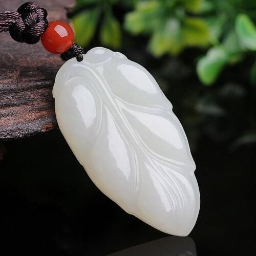 Natural hetian jade handcarved leaf pendant simple retro pendant temperament jewellery fashion for women men