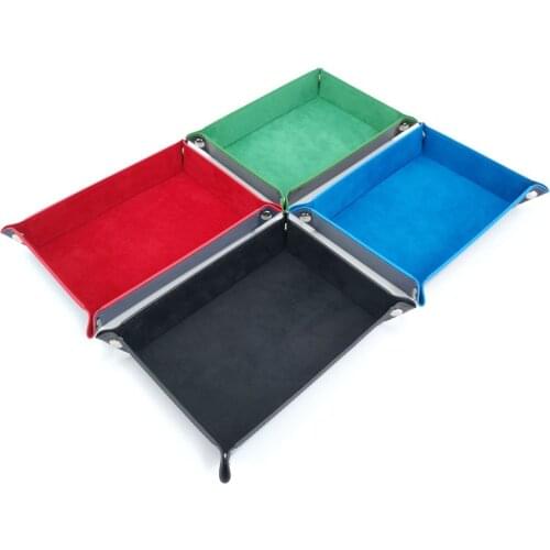 Rectangle PU Leather Velvet Folding Dice Tray Collapsible Rolling Board Game Storage Box Home Decoration Storage Tray