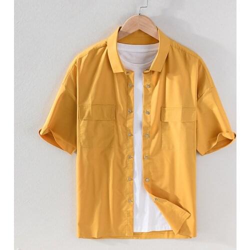 Short Sleeve Shirt for Men 95% Pure Cotton Turn-down Collar Casual Solid Tops Male Daily Button Up Vintage Designer Clothing