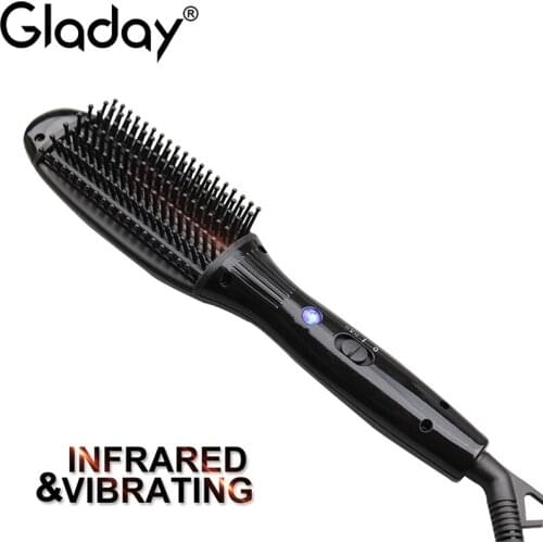 Gladay Hair Brush Portable Electric Fast Hair Straightener Brush Ceramic Styling Brush hot comb Womans Mens Hair brush