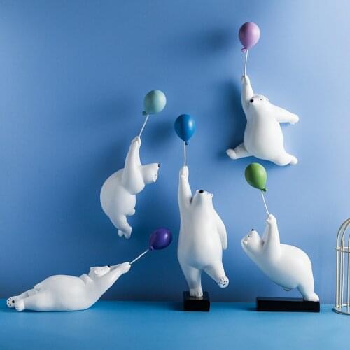 Wall Decoration Balloon Polar Bear Animal Sculpture Bear Statue Garden Flower Pot Decor Home Living Room Background WJ724