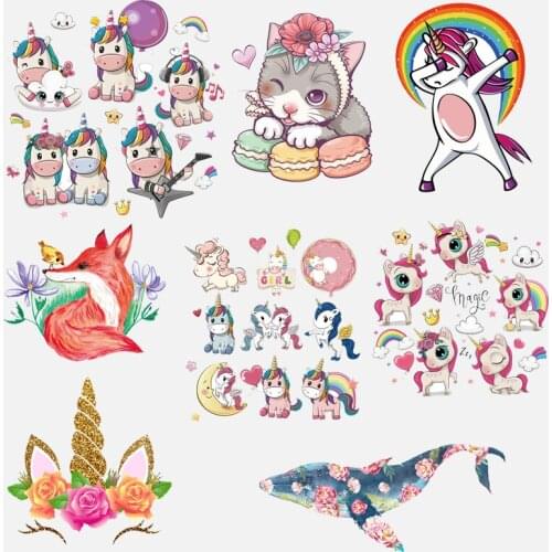 Cartoon Unicorn Thermal Heat Transfer For Clothing Iron On Fox/Whale Transfers For Clothes Appliques For DIY Washable T-shirt