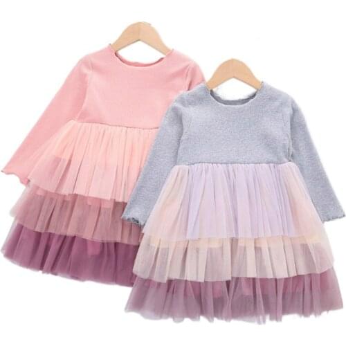 Spring New Baby Girls Dresses Princess Mesh Kids Costumes Three-layer Gradient Color Children Cake Dress Birthday Party Vestidos