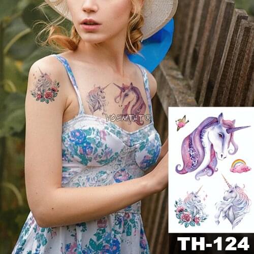 Waterproof Temporary Tattoo Sticker Fantasy dream fairy unicorn pattern Water Transfer rainbow body art flash fake tato