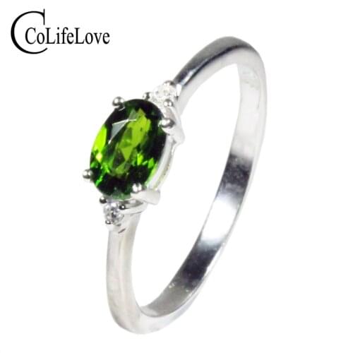CoLife Jewelry 925 Silver Simple Gemstone Ring for Daily Wear 4*6mm Natural Chrome Diopside Ring Gift for Girl