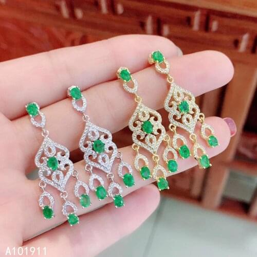 KJJEAXCMY fine jewelry natural Emerald 925 sterling silver women earrings support test classic