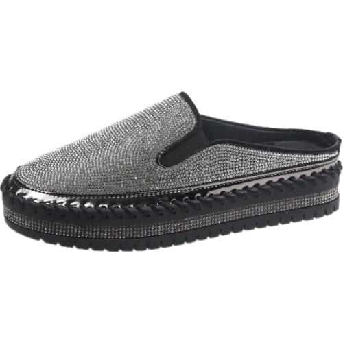 Womens Close Toe Slippers Crystal Decor Lace-up Design Sweet Breathable ComfyStylish Casual Slippers