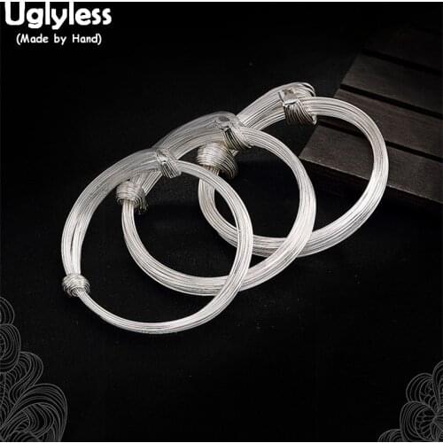 Uglyless Real S 925 Sterling Silver Wires Multi-layer Adjustable Bangles Women Elegant Plain Dress Bangle Handmade Fine Jewelry