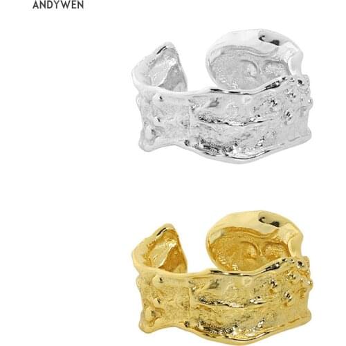 ANDYWEN 925 Sterling Silver Big Irregular Geometric Resizable Rings Adjustable Women Luxury Jewelry Fashion Jewelry Party