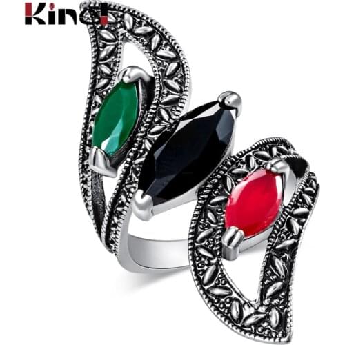 Fashion 2020 Vintage Big Ring Antique Gold Color Mosaic Colorful Resin Rings For Women Size 6 7 8 9 10 11 Turkish Jewelry