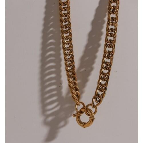 2021 New Design Chunky Vintage OT Clasp Tight Cuban Chain Choker Necklace For Women Gold Plated Stainless Steel Chain Necklace