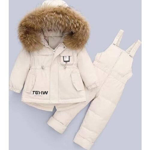 IYEAL Winter Down Jacket Baby Girl Boys Clothes Children Clothing Set Thick Warm Fur Collar Snowsuit Kids Jumpsuit Outerwear