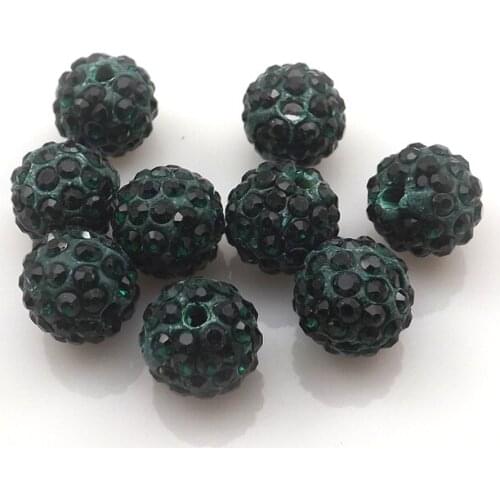 100pcs/lot 10mm Dark Green Color Rhinestone Loose Beads 6 Rows Pave Disco Ball For Jewelry Making