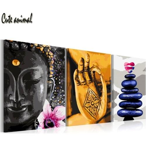 3 pcs diy diamond painting Zen Buddha hand stone diamond embroidery full square round diamond mosaic rhinestone painting