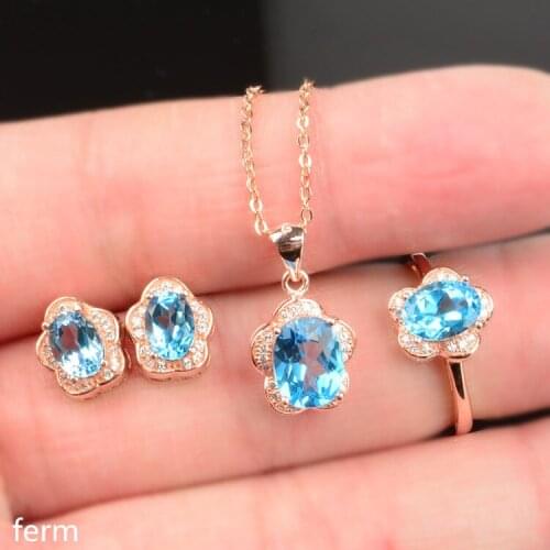 KJJEAXCMY boutique jewels 925 sterling silver inlaid with natural topaz pendant ring earrings 3 set flowers flow curve new style