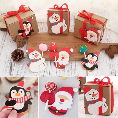 50Pcs/Lot Christmas Santa Claus Paper Lollipop Cards DIY Gift Package Decor Christmas Gifts Christmas Decoration New Year Gift