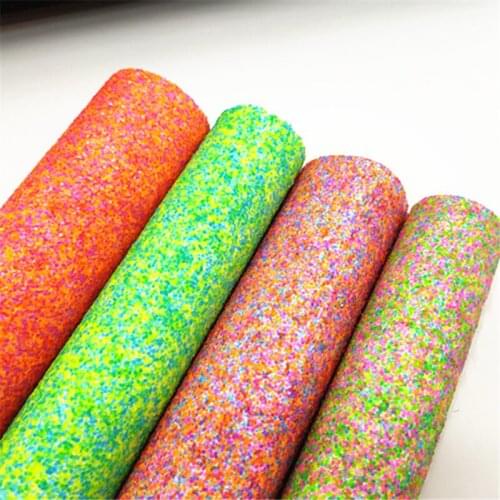 A4 size 20*33cm neon Glitter Leather Sheets Chunky solid Glitter Faux Leather hair bow DIY 351
