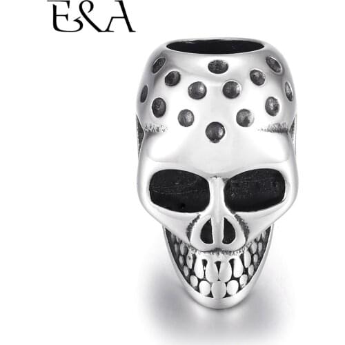 Stainless Steel Beads Skull Big Large Hole 6 8mm Charms Slider DIY Men Bracelet Leather Cord Making Jewelry Findings Accessories