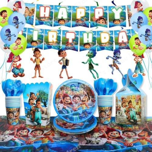 Disney Luca Kids Happy Birthday Party Decorations Supplies Alberto Sea Monster Theme Disposable Party Tableware Balloons Set