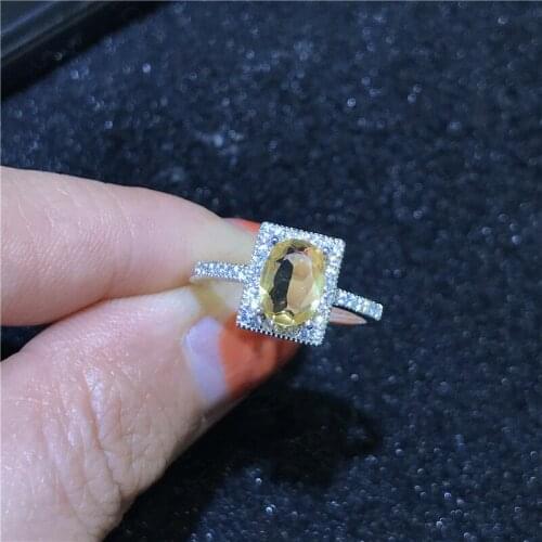 For Women Natural Citrine Gemstone 925 Silver Rings Sterling Fine Jewelry oval Bridal Wedding Bijouterie