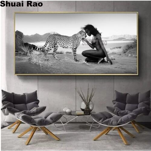 Home Decor large size Diamond Embroidery Leopard and Woman 5d diy Diamond Painting Cross Stitch 3d Diamond Mosaic animal lady