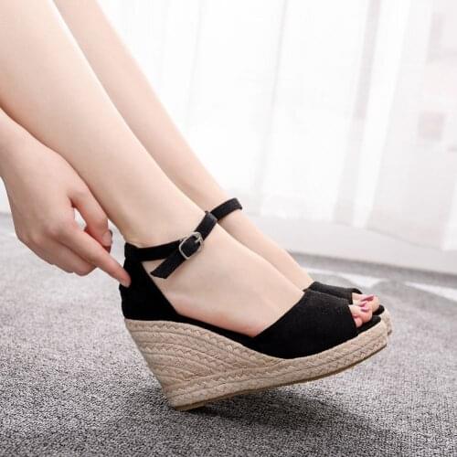 Crystal Queen Elegant Summer Style Women Wedge Sandals Concise Open Toe Platform High Heels Ladies Casual Shoes Plus Size 32-44