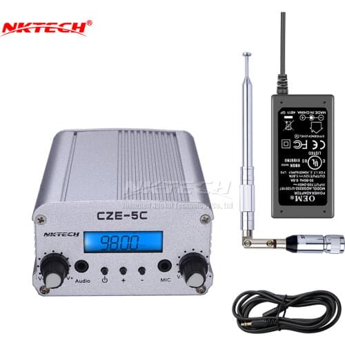NKTECH CZE-5C PLL FM Transmitter Radio Broadcast Station 1W/5W Stereo Frequency 76-108Mhz Professional Campus Amplifiers Audio