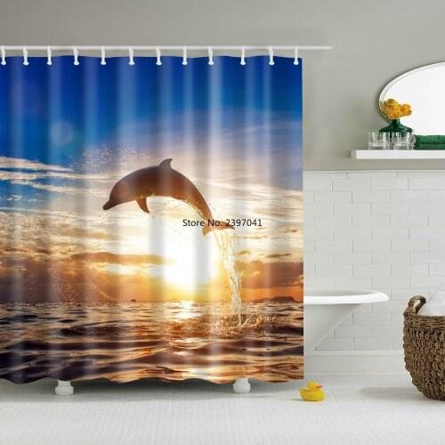 Hawaiian Seaside Resort Scenery Shower Curtains Waterproof Polyester Bathroom Curtain With Hooks 180X180cm