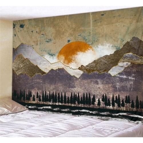 Japanese Style Wall Tapestry Abstract Painted Whale Sunset Mountain Forest Hippie Mandala Tapestry Landscape Wall Hanging Carpet