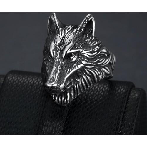 Vintage Personality Wolf Head Rings for Motorcycle Party Steampunk Biker Finger Ring Animal Hip Hop Ring Men Jewelry Party Gifts